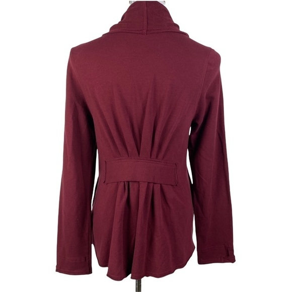 Meesh & Mia Burgundy Wine Shawl Waterfall Neckline Full Zip Blouse Women's M - Picture 2 of 12